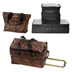 Leopard Print Joy World Traveler Rolling Duffle with Tote and Organizers